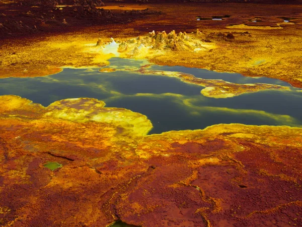 Szoros Kép Színes Kén Rugók Kőzetek Alkotó Mars Szerű Táj — Stock Fotó