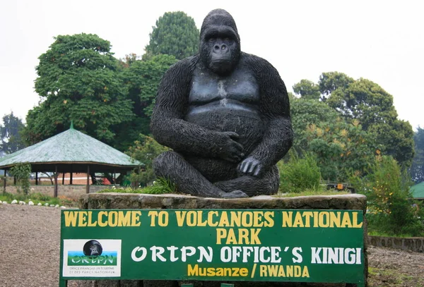 Dağ Gorilleri 'ni (Rwanda) görmek için Parc National des Volcan' ın (Volkan Ulusal Parkı) ofisine giriş işareti.