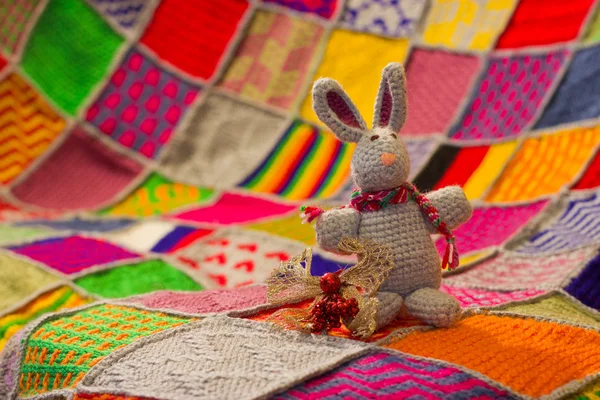 Gray rabbit hand knitted — Stock Photo, Image