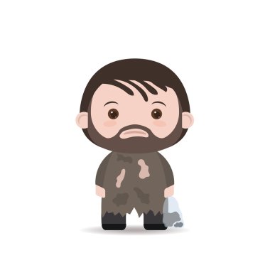 Evsiz. Shaggy adam kirli paçavra. toz torbası ile.