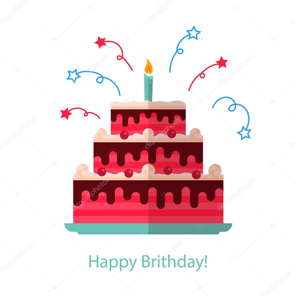 Big Cake Flat Icon Isolated White Background Happy Birthday Stock Vector Image By C Shendart