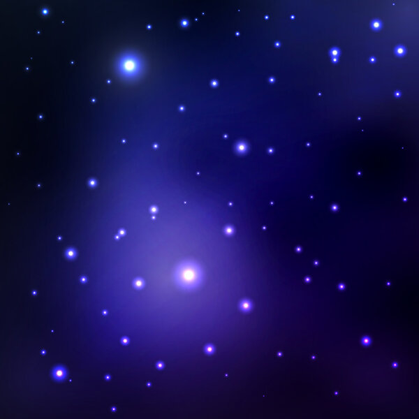Vector abstract space background with stars. blue space nebula and black hole. image of distant galaxies, planets glow.