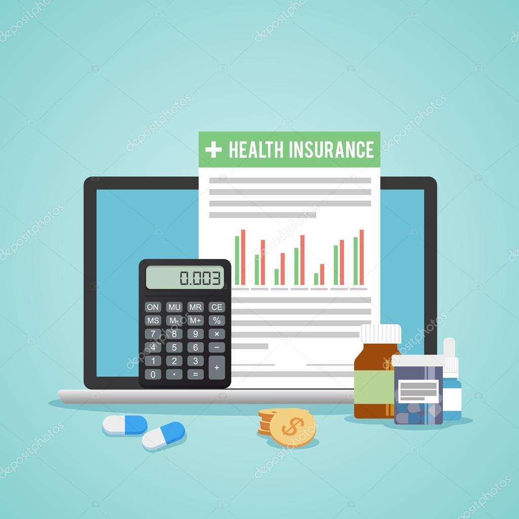 Health insurance form concept. Filling medical documents. Calculator