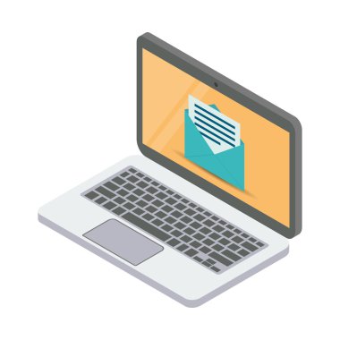 üç boyutlu laptop. posta istemcisi. izometrik illüstrasyon izole beyaz arka plan.