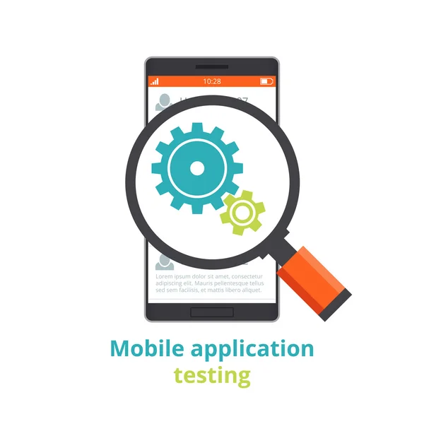 Testen van mobiele applicaties. vlakke afbeelding geïsoleerd op witte achtergrond. — Stockvector