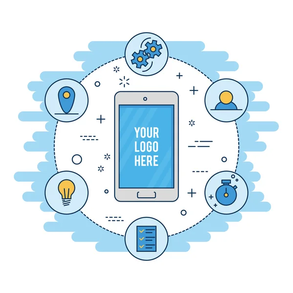 Desarrollo móvil de diseño plano de línea delgada. Aislado sobre fondo blanco . — Vector de stock