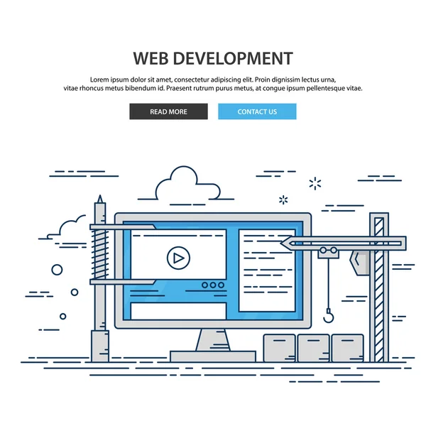 Тонкая линия дизайна сайта в стадии строительства. процесс создания веб-страниц — стоковый вектор