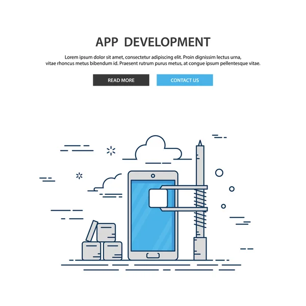 Linha fina design site de construção de aplicativos móveis. Ilustração vetorial moderna —  Vetores de Stock