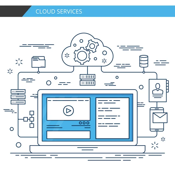 Servicios modernos en la nube de diseño de línea delgada. Vector de calidad premium . — Vector de stock