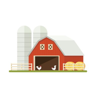 Beyaz arka plan üzerinde izole çiftlik. Düz illüstrasyon.