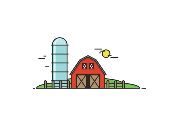 Farm in flat line style. Isolated illustration. — Stock Vector