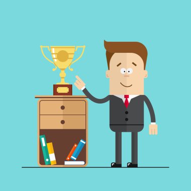 Mutlu işadamı veya Yöneticisi Ödülü, el gösterir komodinin ayakta su bardağı. Hight kalite vektör illustrarion