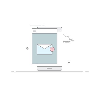 E-posta cep telefonu veya tablet doğrusal bir tarzda. Yeni bir ileti. Okunmamış mektup. E-posta pazarlama. Beyaz arka plan üzerinde izole vektör çizim.