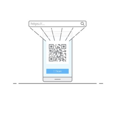 Cep telefonu kamera ile tarama QR Kod kavramı. Web sitesi veya diğer bilgileri gitmek için hızlı bir yol. Vektör çizim beyaz arka plan üzerinde izole bir lineer tarzda.