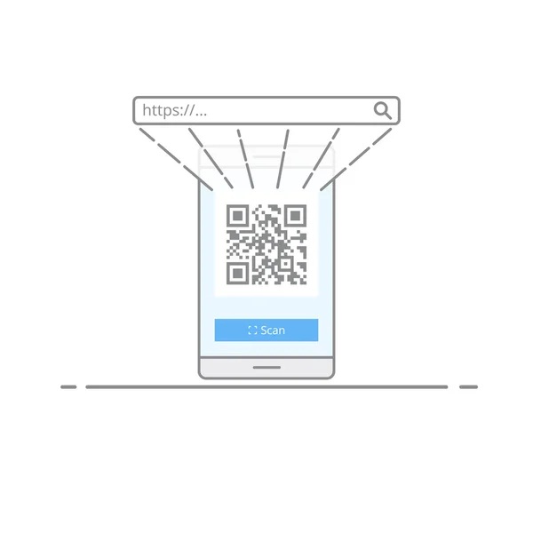 Concept scanning qr code with the camera on your mobile phone. A quick way to go to the website or other information. Vector illustration in a linear style isolated on white background. — Stock Vector
