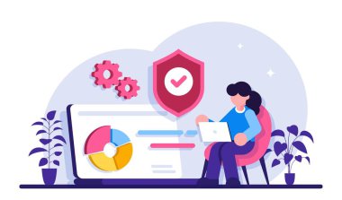 Bulut güvenlik kavramı. Kişisel dijital güvenlik. Savunma, hackerlara karşı koruma, dolandırıcılar. Veri sızıntıları, veri sızıntısı önleme. Modern düz resimleme.