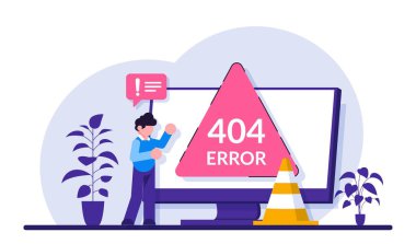 404 hata sayfası kavramı. Web sitesi arayüzü. UI, iniş sayfası, web tasarımı. Modern düz resimleme.