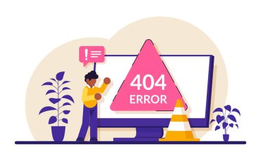404 hata sayfası kavramı. Web sitesi arayüzü. UI, iniş sayfası, web tasarımı. Modern düz resimleme.