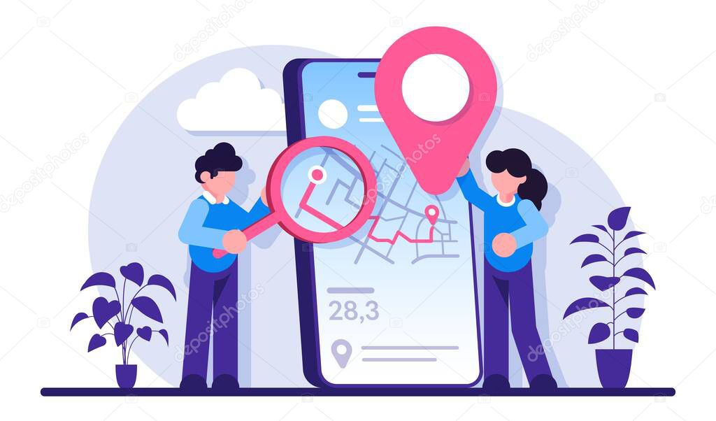 Mobile tracking software concept. Smartphone application. Gps tracking. Online order tracking, shipment and delivery. Online cargo tracking delivery. Modern flat illustration.