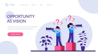 İş fırsatları için bir vizyon fırsatı. Yarışmacılar geleceğin şirket planlarını arıyor ve başarıya ulaşıyorlar. Modern düz resimleme.