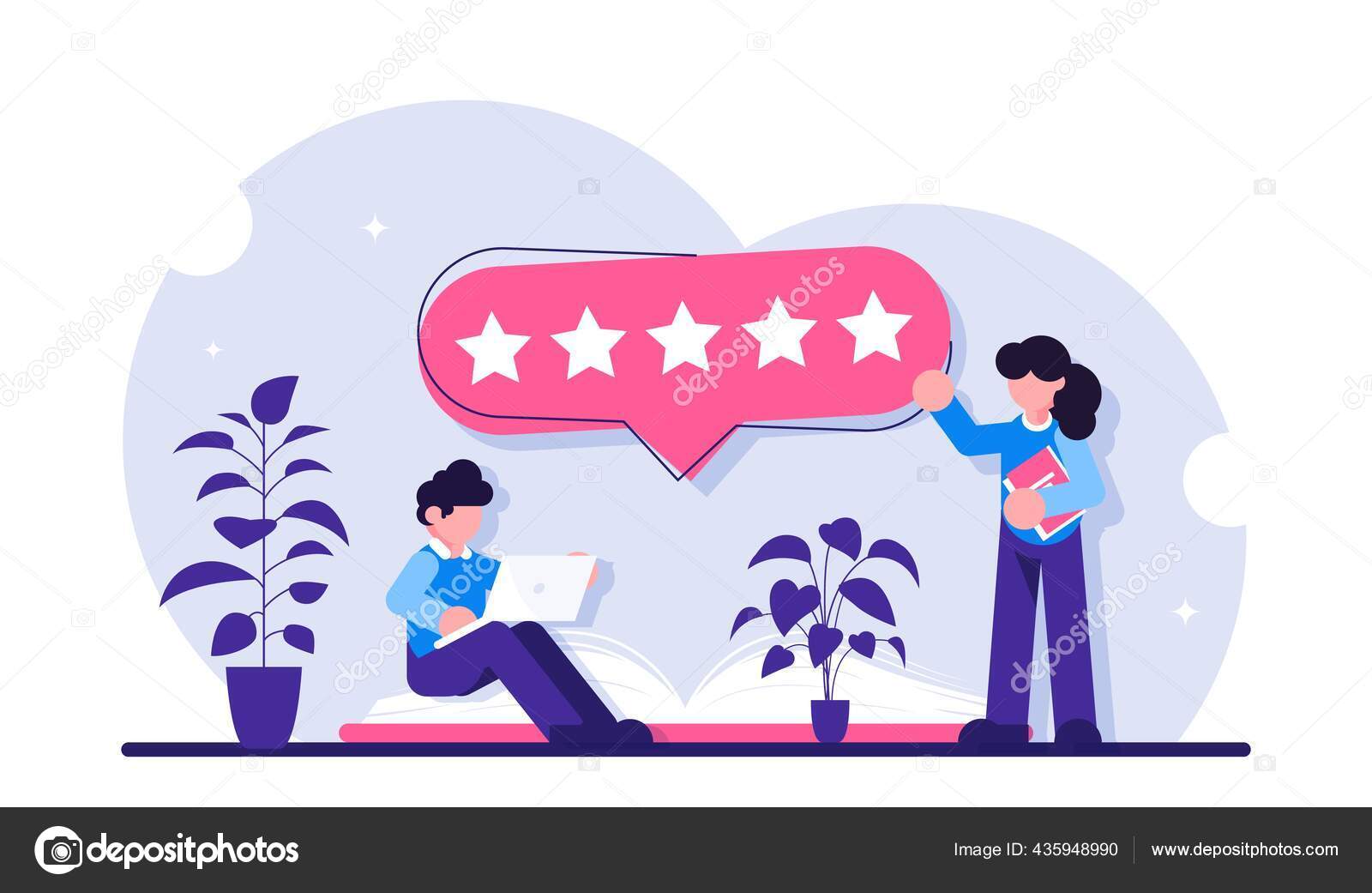 Book review concept. Readers give the highest rating. Five stars for