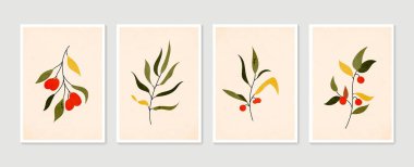 Botanik duvar sanat vektörü ayarlandı. Asgari ve doğal duvar sanatı. Soyut şekilli boho yaprak çizimi. Baskı, duvar kağıdı ve kapak için soyut Bitki Sanatı tasarımı. Modern vektör illüstrasyonu.