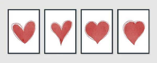 Μοντέρνο σύνολο αφηρημένη καρδιά χειροποίητα σύνθεση. Αφίσες του Αγίου Βαλεντίνου. Σχεδιασμός σχήματος για κορνιζαρισμένες εκτυπώσεις, καμβά, αφίσα, διακόσμηση σπιτιού. — Διανυσματικό Αρχείο