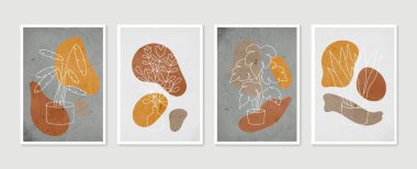 Botanik duvar sanat vektörü ayarlandı. Asgari ve doğal duvar sanatı. Soyut şekilli boho yaprak çizimi. Baskı, duvar kağıdı ve kapak için soyut Bitki Sanatı tasarımı. Modern vektör illüstrasyonu.