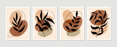 Botanik duvar sanat vektörü ayarlandı. Asgari ve doğal duvar sanatı. Soyut şekilli boho yaprak çizimi. Baskı, duvar kağıdı ve kapak için soyut Bitki Sanatı tasarımı. Modern vektör illüstrasyonu.