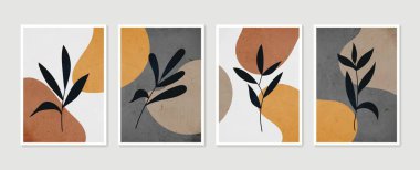 Botanik duvar sanat vektörü ayarlandı. Asgari ve doğal duvar sanatı. Soyut şekilli boho yaprağı çizimi. Baskı, duvar kağıdı ve kapak için soyut Bitki Sanatı tasarımı. Modern vektör illüstrasyonu.