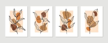 Botanik duvar sanat vektörü ayarlandı. Asgari ve doğal duvar sanatı. Soyut şekilli boho yaprak çizimi. Baskı, duvar kağıdı ve kapak için soyut Bitki Sanatı tasarımı. Modern vektör illüstrasyonu.