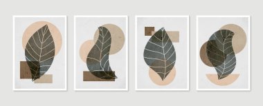 Botanik duvar sanat vektörü ayarlandı. Asgari ve doğal duvar sanatı. Soyut şekilli boho yaprak çizimi. Baskı, duvar kağıdı ve kapak için soyut Bitki Sanatı tasarımı. Modern vektör illüstrasyonu.