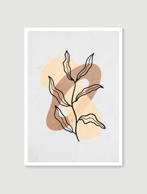 Botanik duvar sanat vektörü. Asgari ve doğal duvar sanatı. Soyut şekilli boho yaprak çizimi. Baskı, duvar kağıdı ve kapak için soyut Bitki Sanatı tasarımı. Modern vektör illüstrasyonu.