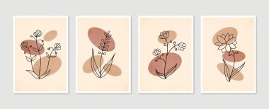 Botanik duvar sanat vektörü ayarlandı. Asgari ve doğal duvar sanatı. Soyut şekilli boho yaprak çizimi. Baskı, duvar kağıdı ve kapak için soyut Bitki Sanatı tasarımı. Modern vektör illüstrasyonu.