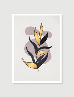 Botanik duvar sanat vektörü. Asgari ve doğal duvar sanatı. Soyut şekilli boho yaprak çizimi. Baskı, duvar kağıdı ve kapak için soyut Bitki Sanatı tasarımı. Modern vektör illüstrasyonu.