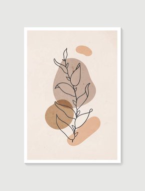Botanik duvar sanat vektörü. Asgari ve doğal duvar sanatı. Soyut şekilli boho yaprak çizimi. Baskı, duvar kağıdı ve kapak için soyut Bitki Sanatı tasarımı. Modern vektör illüstrasyonu.