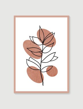 Botanik duvar sanat vektörü. Asgari ve doğal duvar sanatı. Soyut şekilli boho yaprak çizimi. Baskı, duvar kağıdı ve kapak için soyut Bitki Sanatı tasarımı. Modern vektör illüstrasyonu.