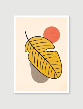 Botanik duvar sanat vektörü. Asgari ve doğal duvar sanatı. Soyut şekilli boho yaprak çizimi. Baskı, duvar kağıdı ve kapak için soyut Bitki Sanatı tasarımı. Modern vektör illüstrasyonu.