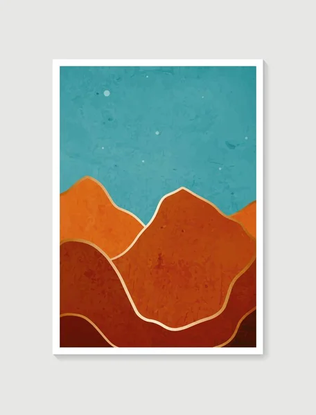 Moderne minimalistische Kunstdrucke. Abstrakte Berglandschaften mit zeitgenössischer Ästhetik. Kunstdesign für wandgerahmte Drucke, Poster, Einband, Wohnkultur, Leinwanddrucke, Tapeten. — Stockvektor
