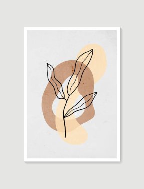 Botanik duvar sanat vektörü. Asgari ve doğal duvar sanatı. Soyut şekilli boho yaprak çizimi. Baskı, duvar kağıdı ve kapak için soyut Bitki Sanatı tasarımı. Modern vektör illüstrasyonu.