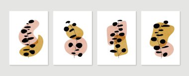 Botanik duvar sanatı seti. Asgari ve doğal duvar sanatı. Soyut şekilli boho yaprak çizimi. Baskı, duvar kağıdı ve kapak için soyut Bitki Sanatı tasarımı. Modern resimleme.