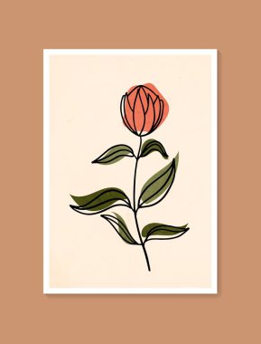 Botanik duvar sanat vektörü. Asgari ve doğal duvar sanatı. Soyut şekilli boho yaprak çizimi. Baskı, duvar kağıdı ve kapak için soyut Bitki Sanatı tasarımı. Modern vektör illüstrasyonu.