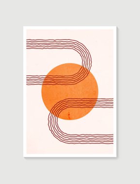 Geometrik moda soyut estetik minimalist el çizimi çağdaş poster. Modern sanat duvar dekorasyonu için idealdir, iç tasarım posterleri için. Modern vektör illüstrasyonu.