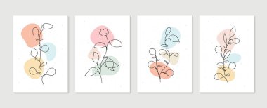 Botanik duvar sanat vektörü ayarlandı. Asgari ve doğal duvar sanatı. Soyut şekilli boho yaprak çizimi. Baskı, duvar kağıdı ve kapak için soyut Bitki Sanatı tasarımı. Modern vektör illüstrasyonu.