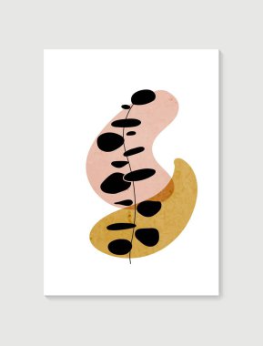 Botanik duvar sanat vektörü. Asgari ve doğal duvar sanatı. Soyut şekilli boho yaprak çizimi. Baskı, duvar kağıdı ve kapak için soyut Bitki Sanatı tasarımı. Modern vektör illüstrasyonu.