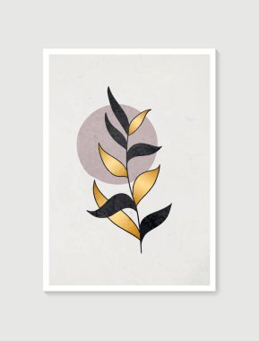 Botanik duvar sanat vektörü. Asgari ve doğal duvar sanatı. Soyut şekilli boho yaprak çizimi. Baskı, duvar kağıdı ve kapak için soyut Bitki Sanatı tasarımı. Modern vektör illüstrasyonu.