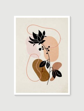 Botanik duvar sanat vektörü. Asgari ve doğal duvar sanatı. Soyut şekilli boho yaprak çizimi. Baskı, duvar kağıdı ve kapak için soyut Bitki Sanatı tasarımı. Modern vektör illüstrasyonu.