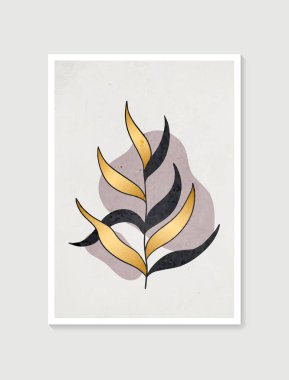 Botanik duvar sanat vektörü. Asgari ve doğal duvar sanatı. Soyut şekilli boho yaprak çizimi. Baskı, duvar kağıdı ve kapak için soyut Bitki Sanatı tasarımı. Modern vektör illüstrasyonu.