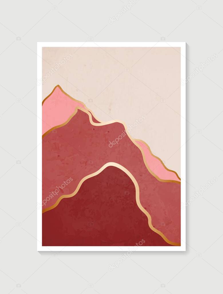 Modern minimalist art print. Abstract mountain contemporary aesthetic backgrounds landscapes. Arts design for wall framed prints, poster, cover, home decor, canvas prints, wallpaper.