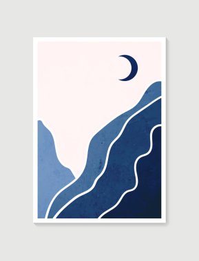 Modern minimalist sanat baskısı. Soyut dağ, çağdaş estetik arka planlar, manzara. Duvar çerçeveli baskılar için sanat tasarımı, poster, kapak, ev dekorasyonu, tuval baskıları, duvar kağıdı.